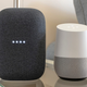 A photo of the Nest Audio and first-gen Google Home smart speaker